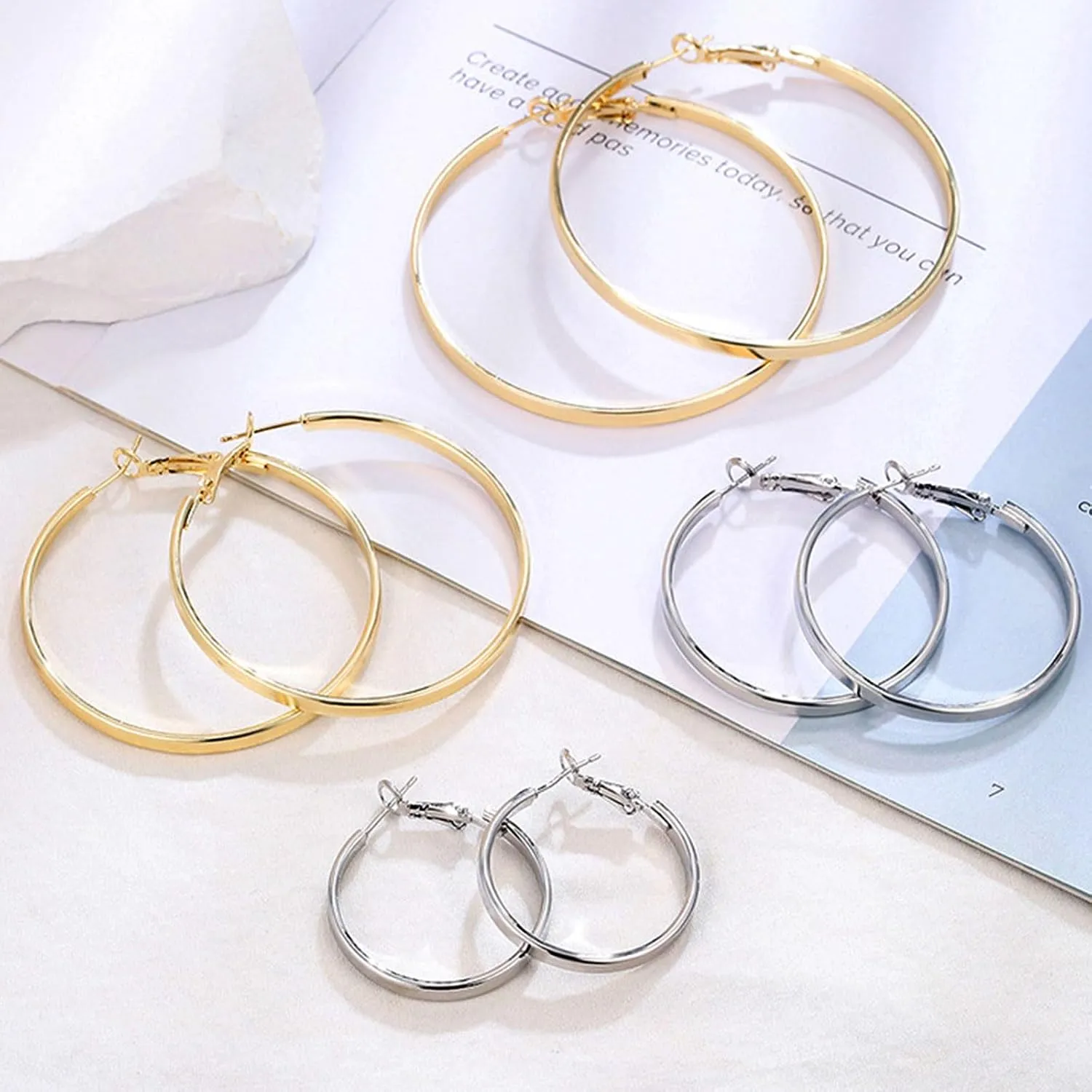 3mm Wide Hoop Earrings for Women Trendy 14k Gold Plated large gold hoop earrings chunky Thick big hoops earrings Lightweight huggie hoop earrings jewelry gift for girls 40/50/60mm