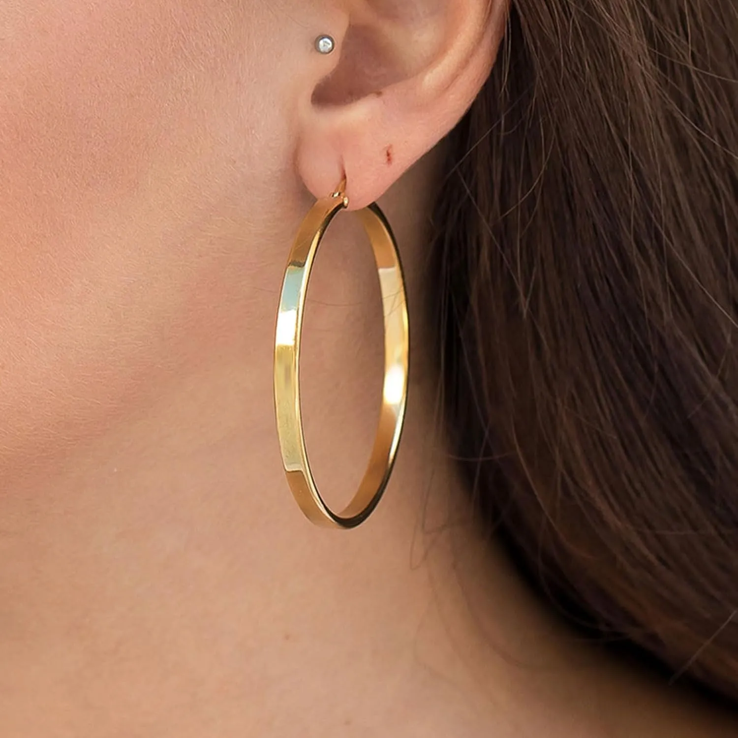 3mm Wide Hoop Earrings for Women Trendy 14k Gold Plated large gold hoop earrings chunky Thick big hoops earrings Lightweight huggie hoop earrings jewelry gift for girls 40/50/60mm