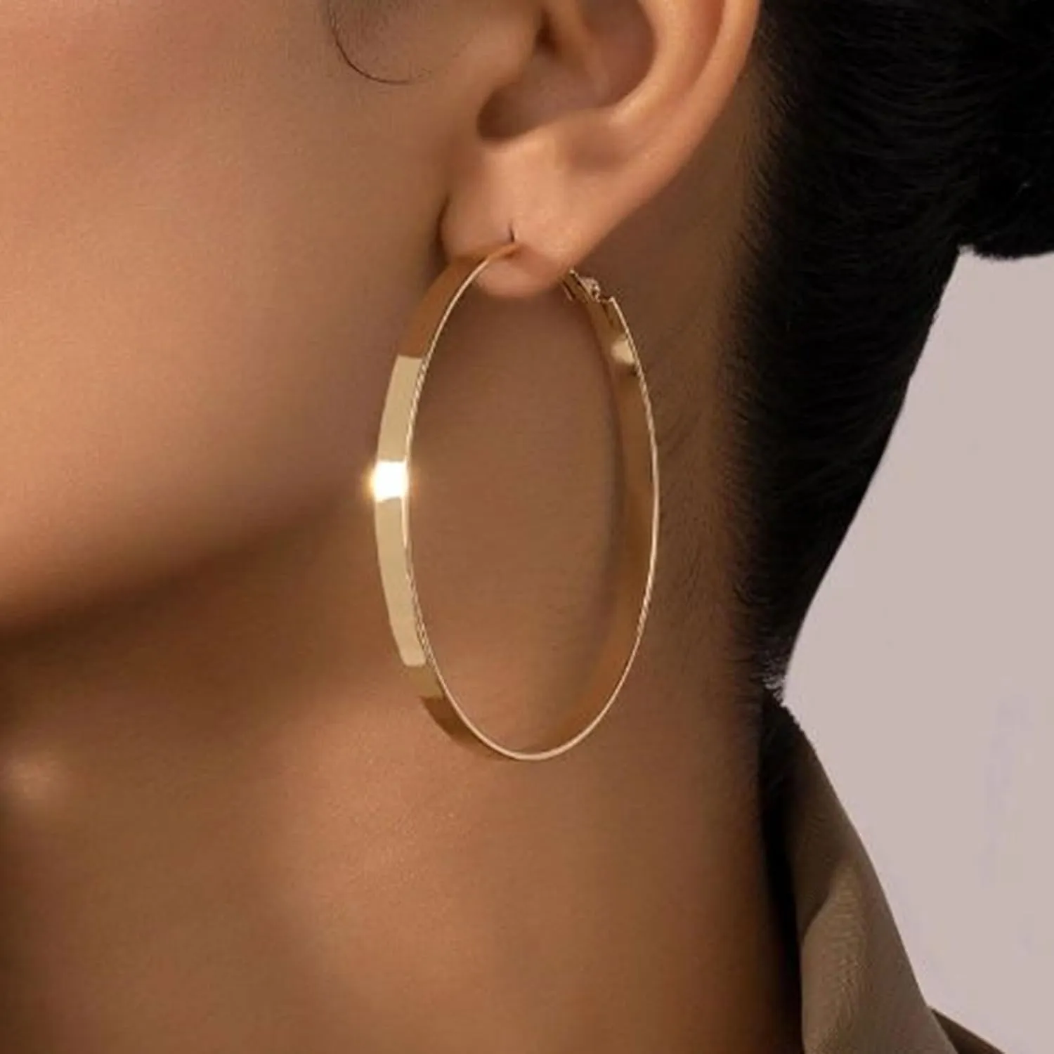 3mm Wide Hoop Earrings for Women Trendy 14k Gold Plated large gold hoop earrings chunky Thick big hoops earrings Lightweight huggie hoop earrings jewelry gift for girls 40/50/60mm