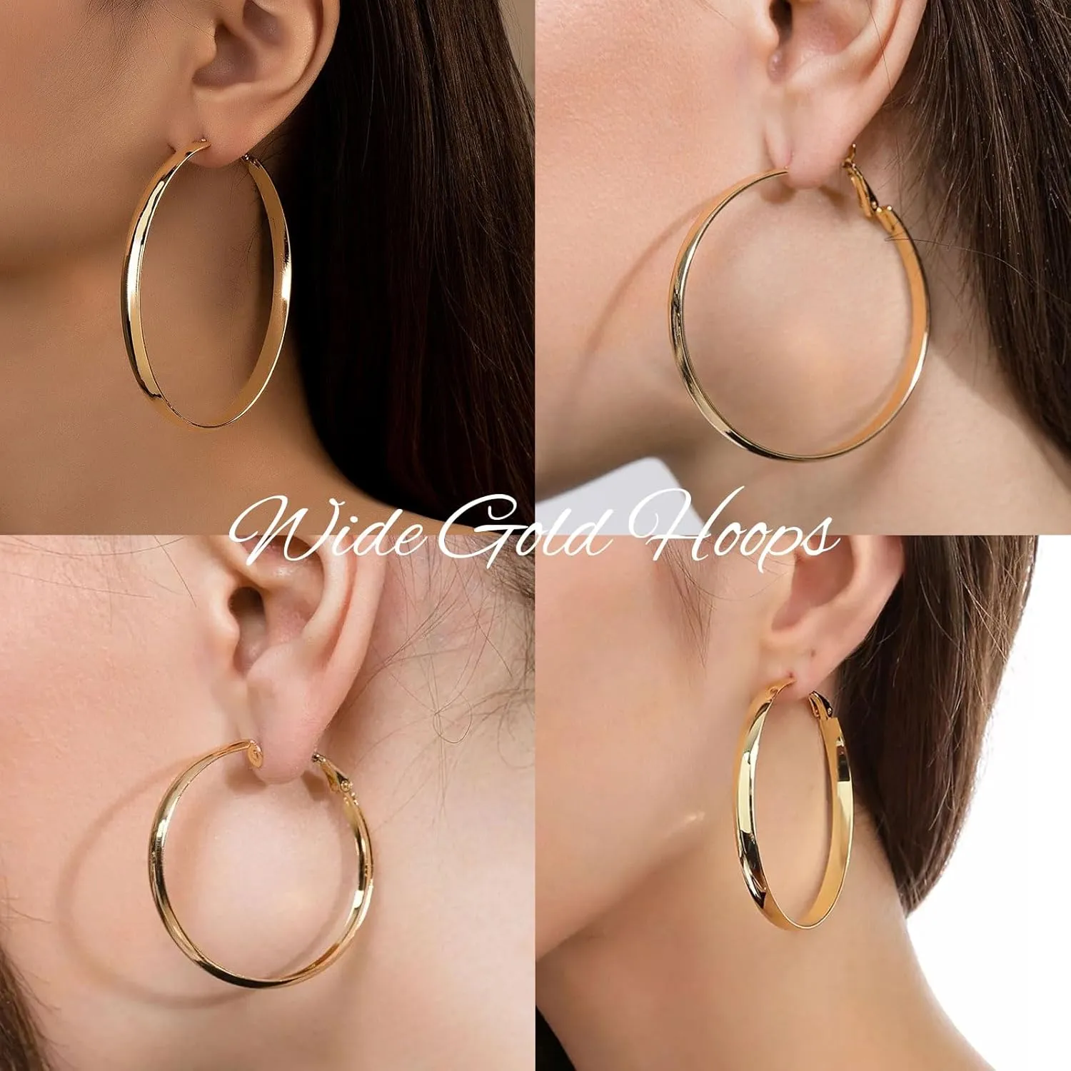 3mm Wide Hoop Earrings for Women Trendy 14k Gold Plated large gold hoop earrings chunky Thick big hoops earrings Lightweight huggie hoop earrings jewelry gift for girls 40/50/60mm