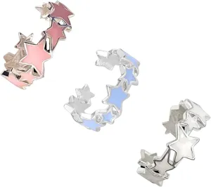 3PCS Star Rings Set,Enamel Rings,Open End Adjustable Ring,Rings For Women