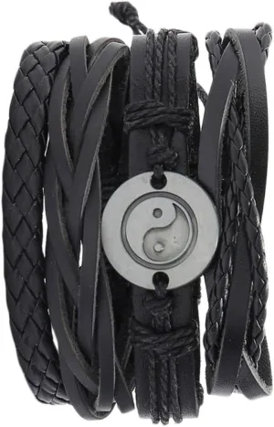 4pcs Leather Wrist Chian Hand Woven Bracelet Leather Bracelet Woven Wrist Chian Black