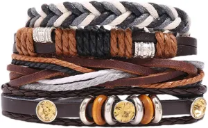 4Pcs Vintage Woven Leather Bracelet Set for Men Women Multi Layer DIY Wrist Chain Simple Charming Design present for Lovers for Daily Wear Special
