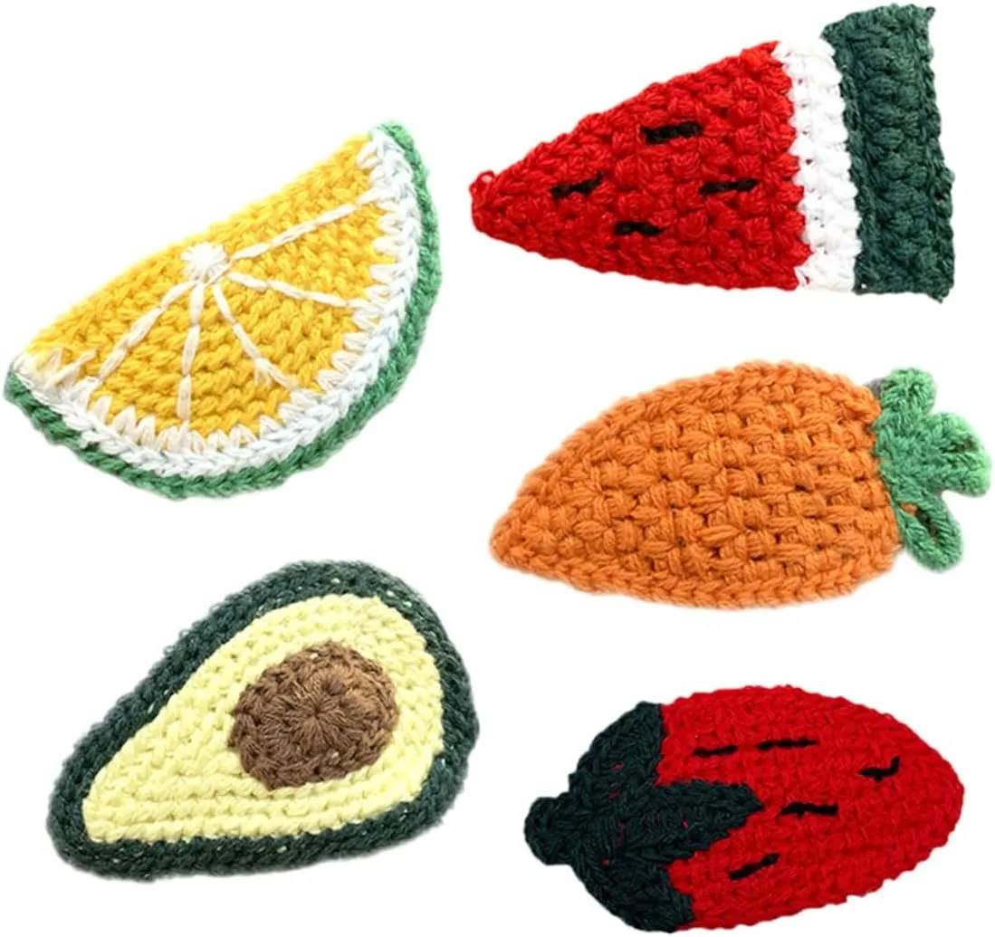 5Pcs Woolen Yarn Fruit Hair Clips Cute Watermelon Turnip Avocado Lemon Strawberry Accessories for Stylish Knitted Barrettes for Young Women