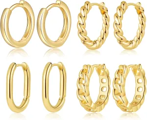 6 Pairs Small Gold Hoop Earrings for Women, 14K Lightweight Huggie Gold Hoops Set, Multipack Hypoallergenic Gold Plated Hoop Earrings, Fashion Cartilage Hoop Earring Set Jewelry for Women