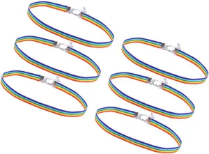 6pcs 1cm Rainbow Ribbon Collar Neck Strap Fashion Choker for Women Elegant Party Accessory