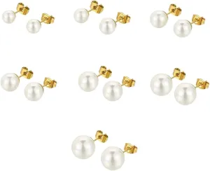 7 Pairs Pearl Stud Earrings Set Hypoallergenic Simulated Pearl Earrings Dainty Round Ball Beads Earring 4-10MM