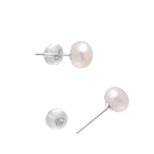 8-9 MM Freshwater Cultured Round Button Pearls Stud Earrings, Sterling Silver Posts