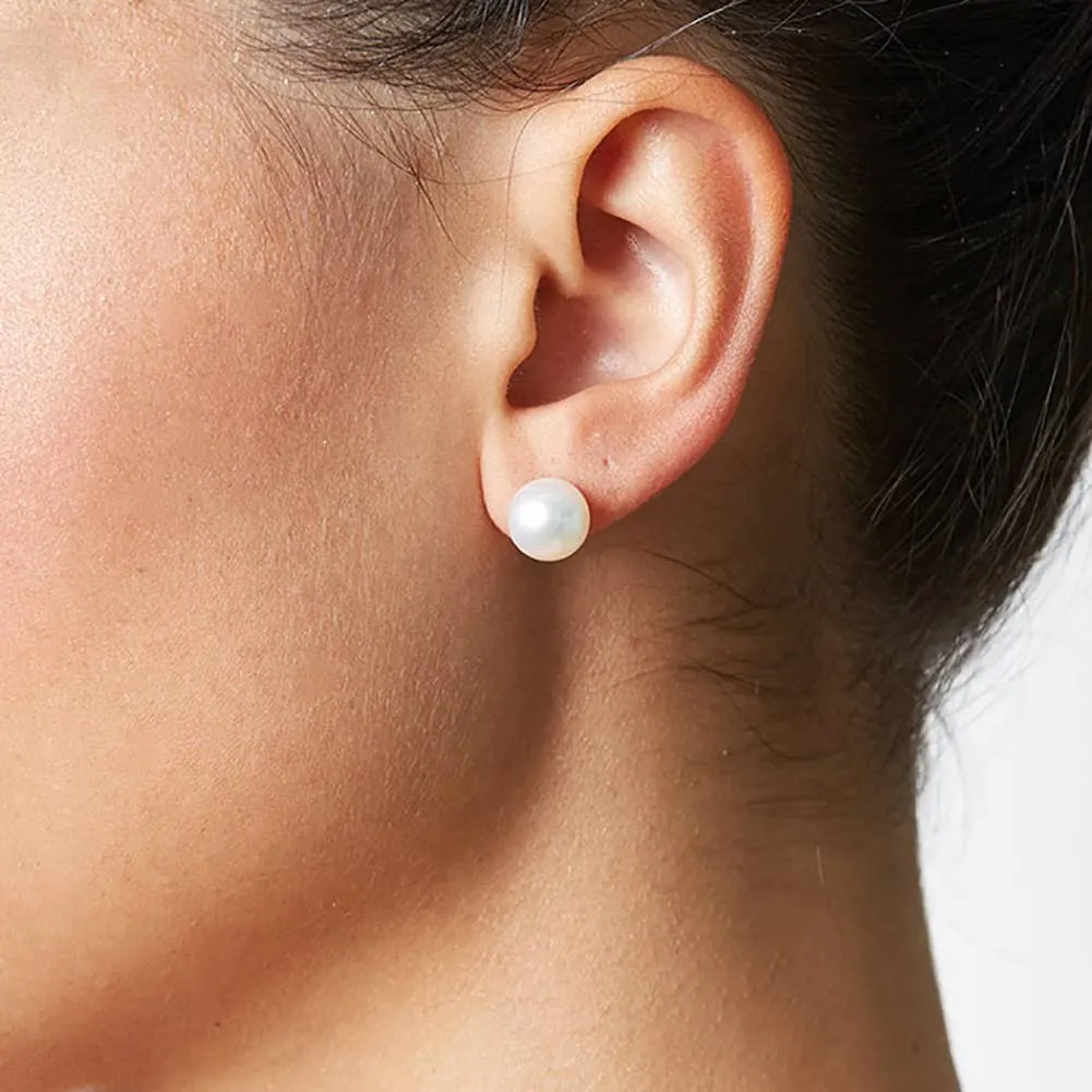8-9 MM Freshwater Cultured Round Button Pearls Stud Earrings, Sterling Silver Posts