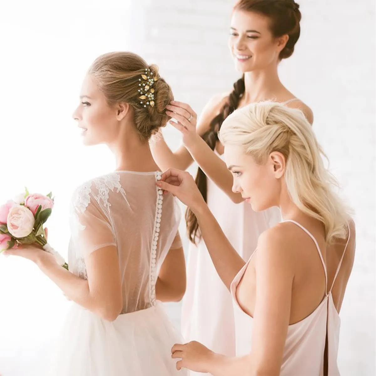 8PCS Gold Leaf Wedding Hair Pins Bridal Headpiece with Pearls Crystal Wedding Hair Styling Pins Vintage Hair Accessories for Brides Bridesmaids and Flower Girls(Elegant)