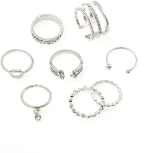 8Pcs Gold Stackable Rings Set for Women,Gold Plated Knuckle Rings, Adjustable Chunky Signet Rings