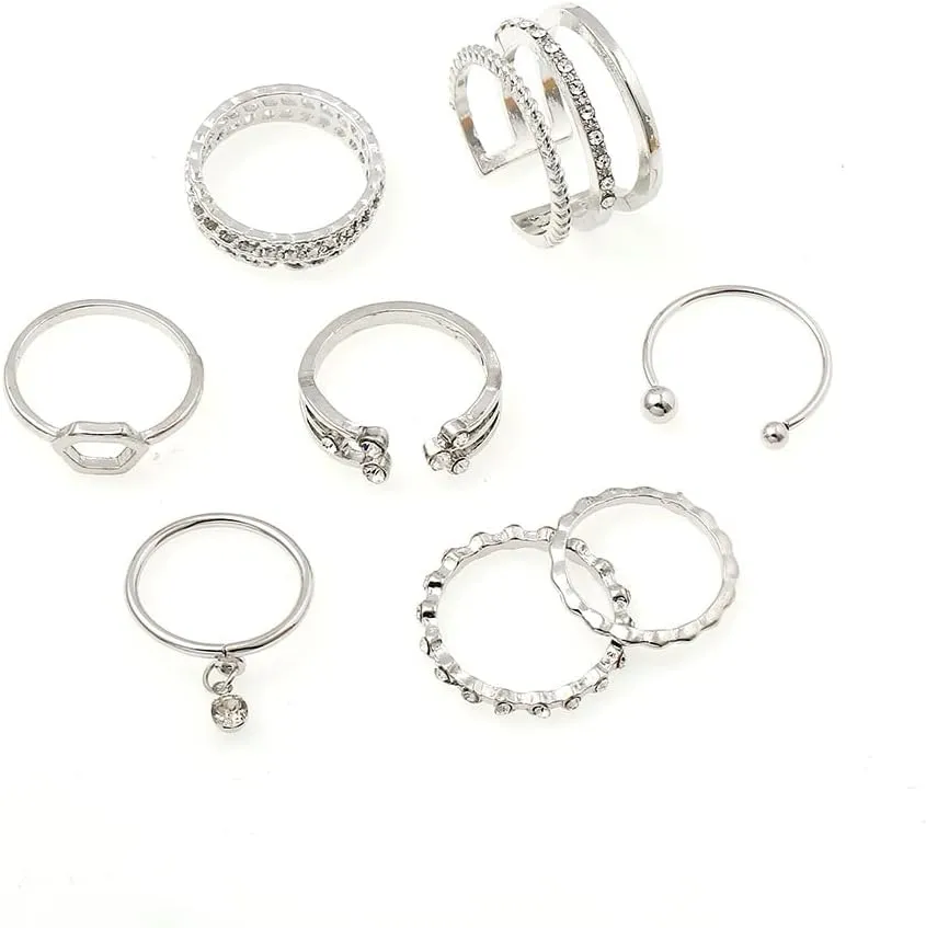 8Pcs Gold Stackable Rings Set for Women,Gold Plated Knuckle Rings, Adjustable Chunky Signet Rings