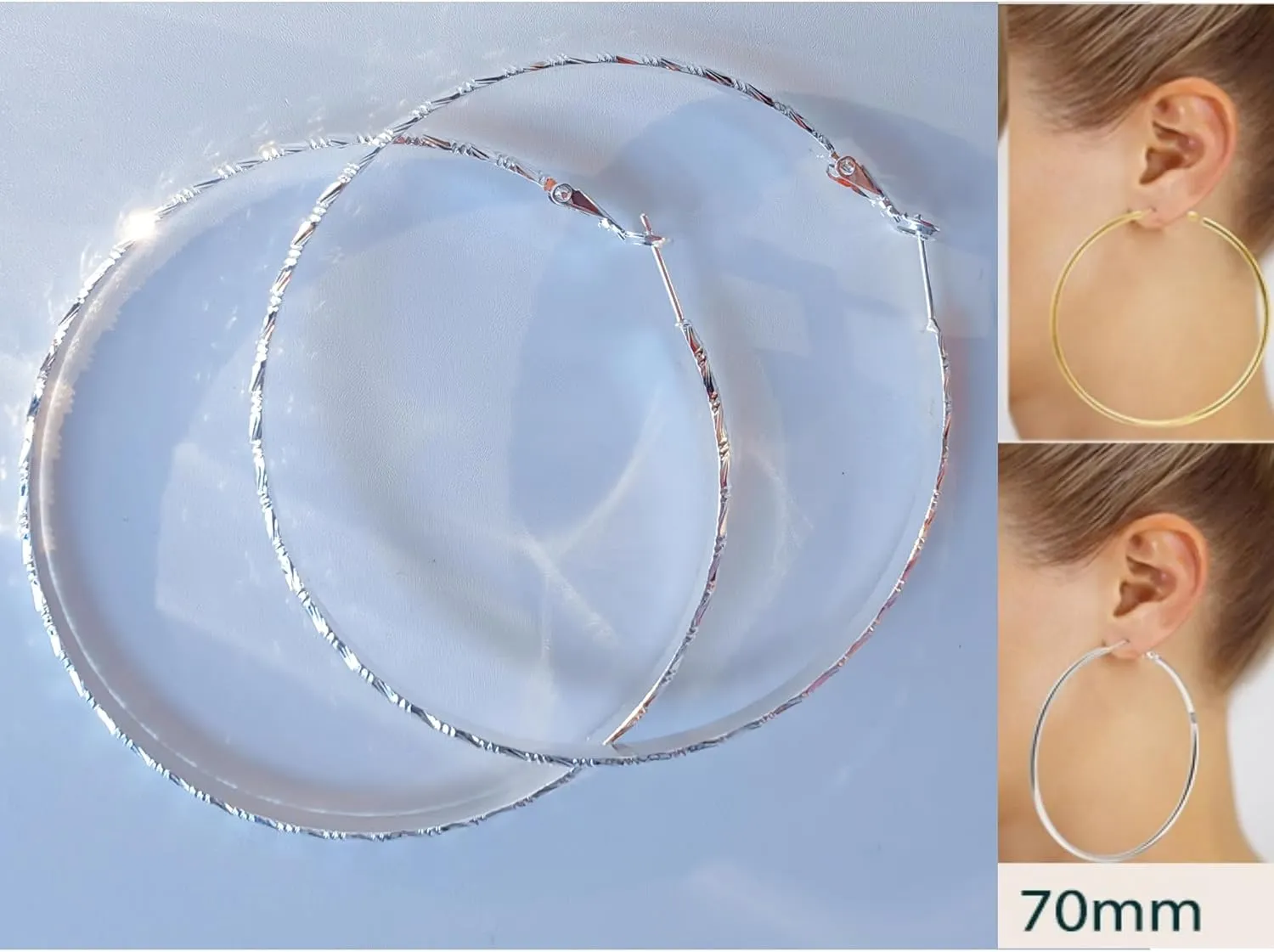 925 Sterling Silver Big Hoop Earrings For Women 3mm Thin Hoop Oversize Large Huggie Hoops Statement Earrings 60mm Hypoallergenic Fashion Jewelry Gifts