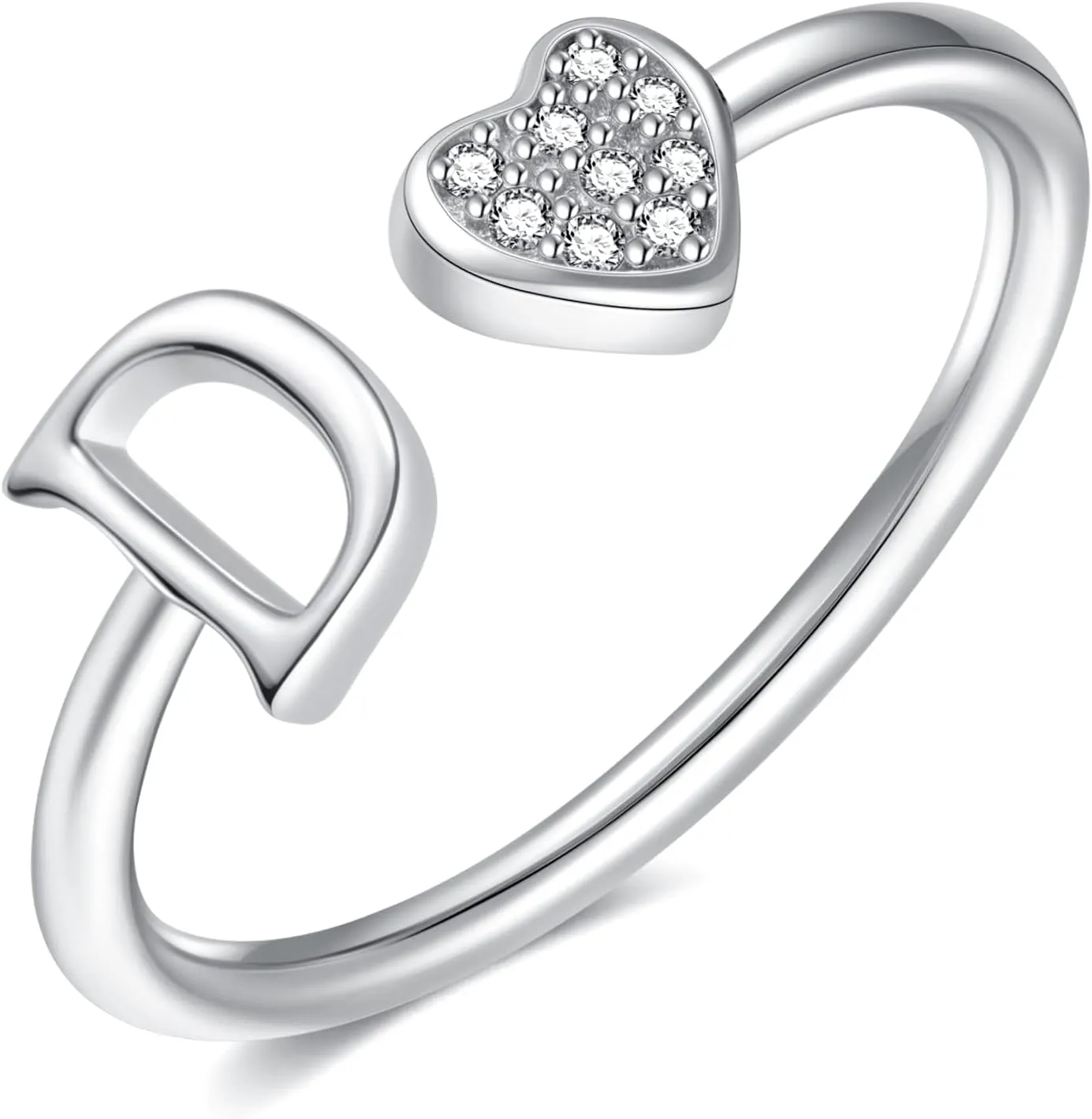 925 Sterling Silver Heart Initial Rings, Adjustable Letter Rings, Stackable Rings for Women - Gifts