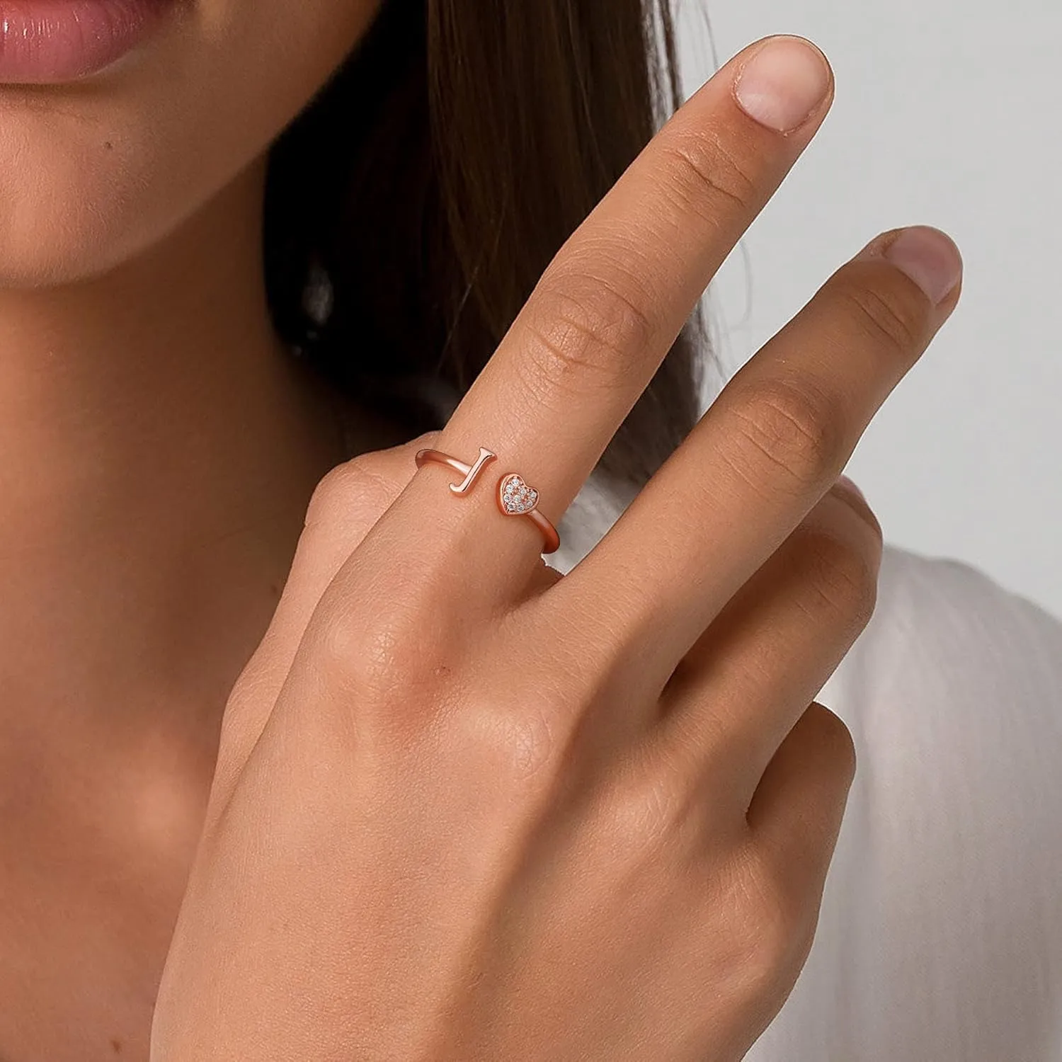 925 Sterling Silver Heart Initial Rings, Adjustable Letter Rings, Stackable Rings for Women - Gifts