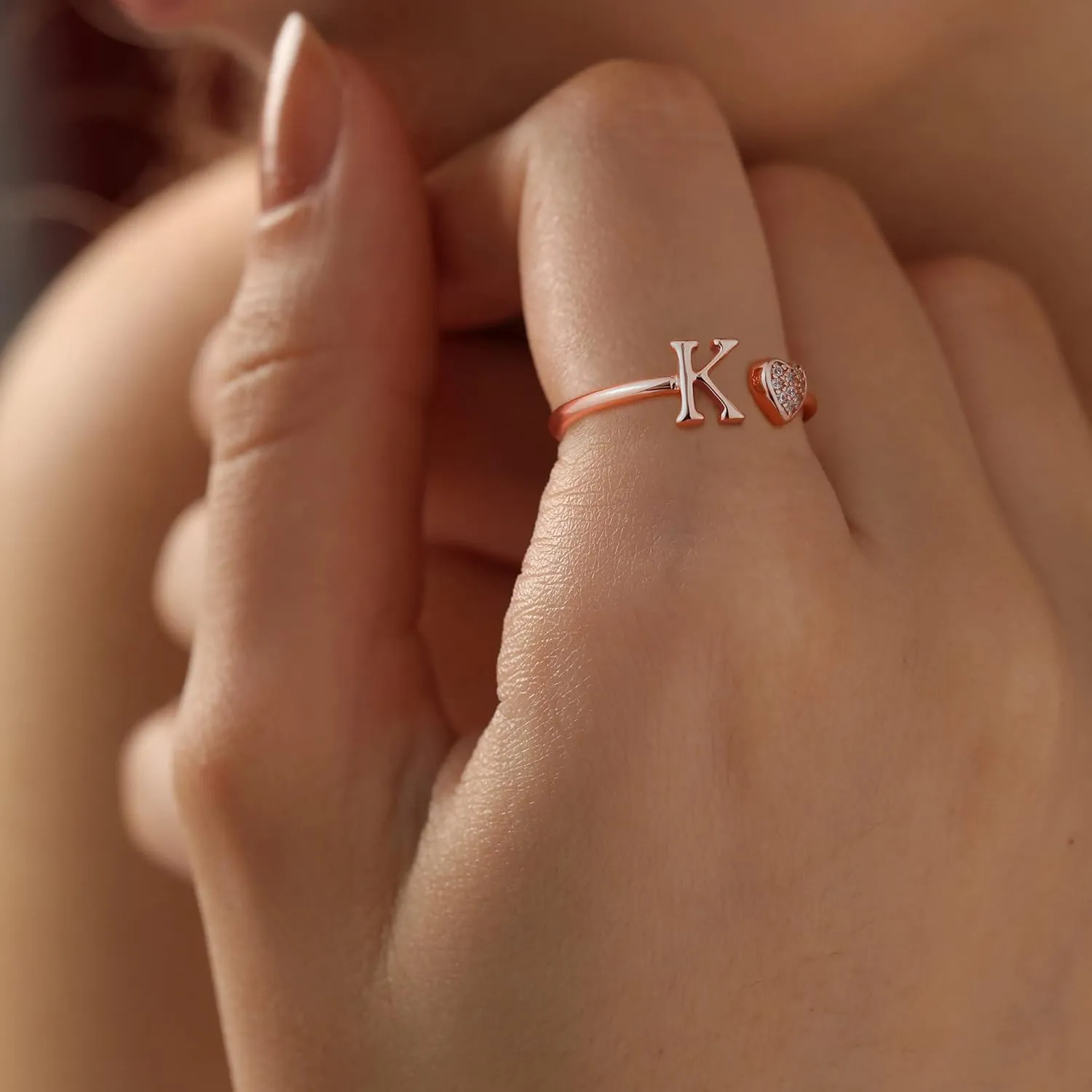 925 Sterling Silver Heart Initial Rings, Adjustable Letter Rings, Stackable Rings for Women - Gifts