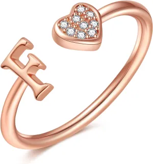 925 Sterling Silver Heart Initial Rings, Adjustable Letter Rings, Stackable Rings for Women - Gifts