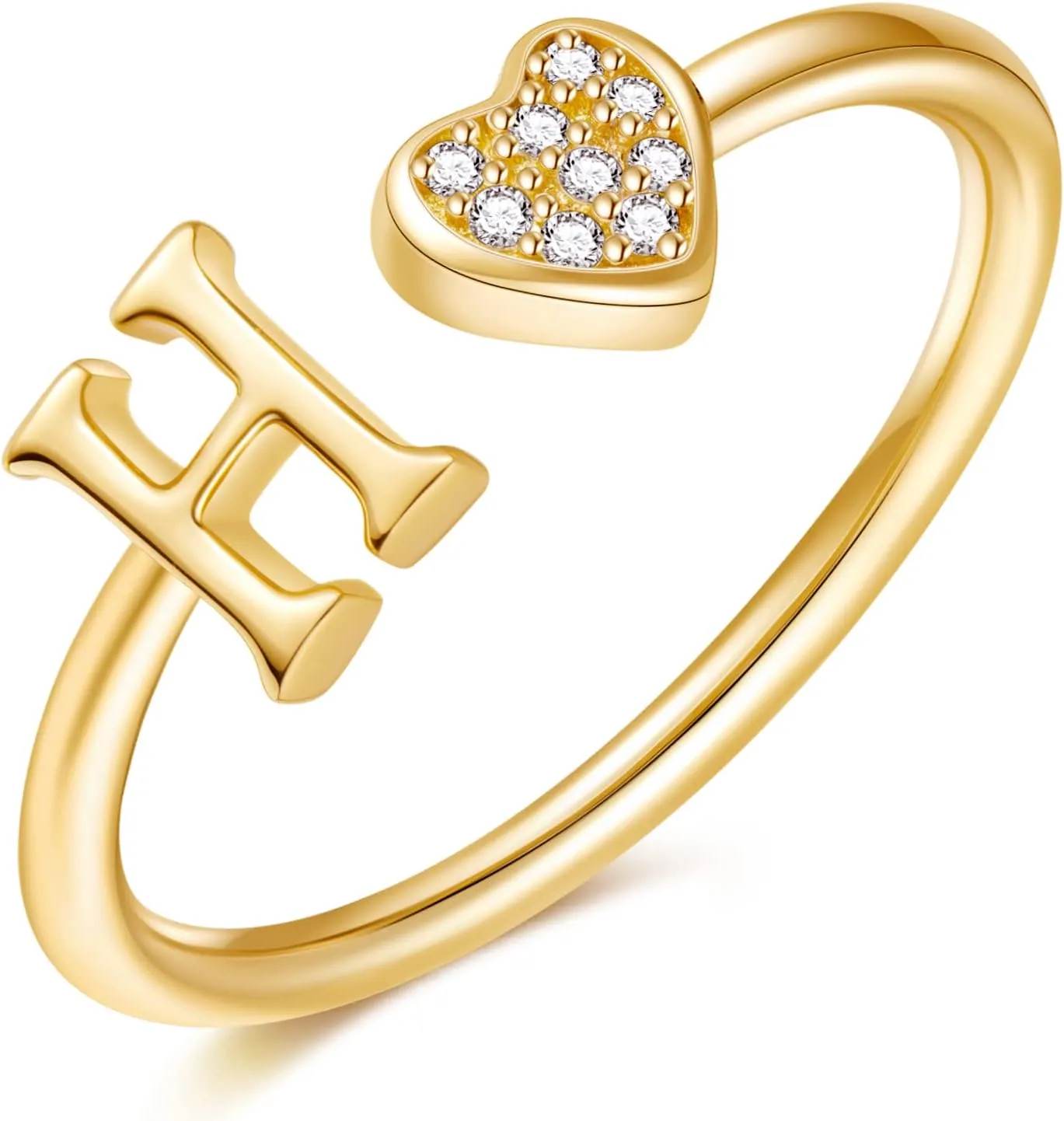 925 Sterling Silver Heart Initial Rings, Adjustable Letter Rings, Stackable Rings for Women - Gifts