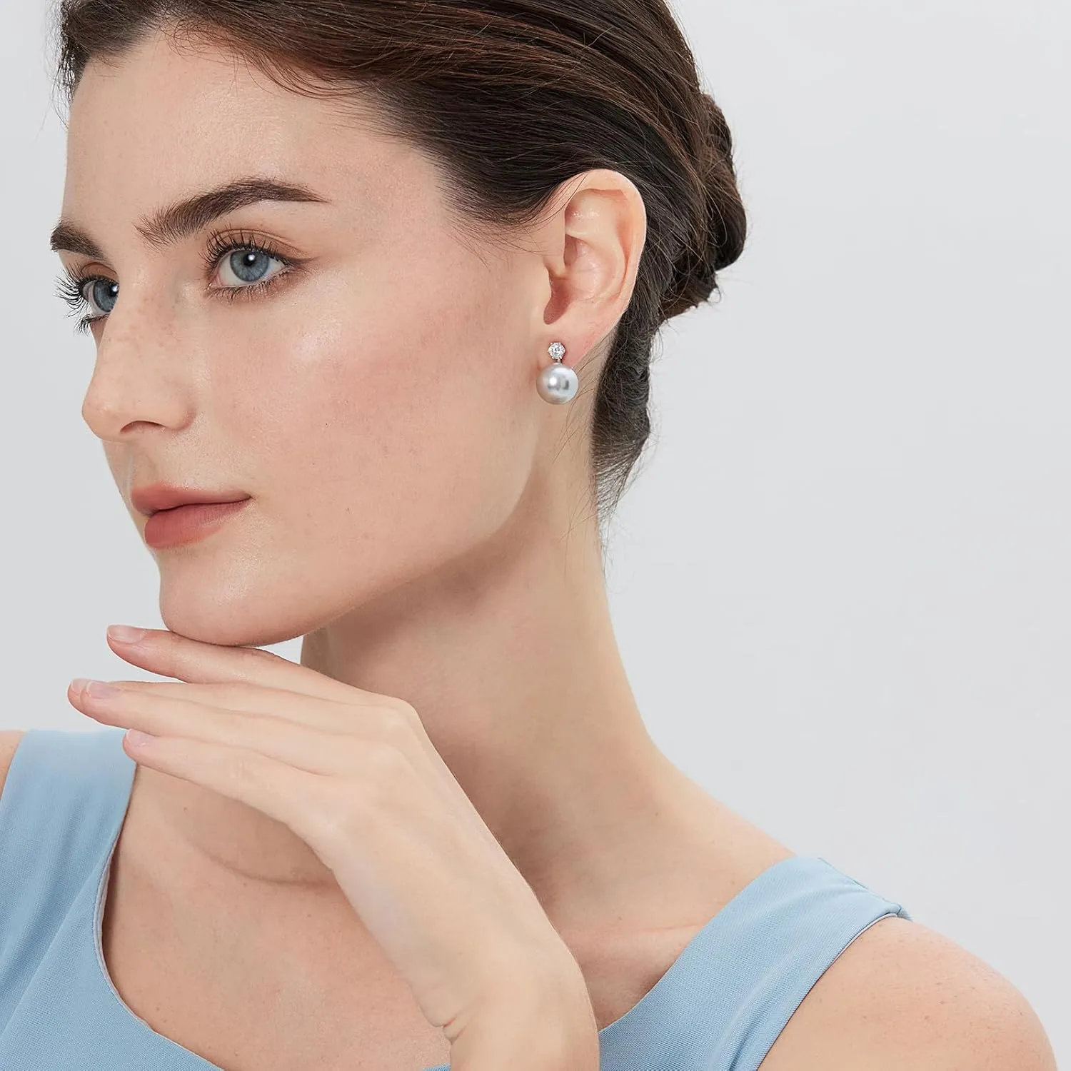 925 Sterling Silver Large Pearl Stud Earring, Cubic Zirconia CZ Diamond Pearl Earring for Women, 10MM-12MM Pearl Jewelry Gift for Women
