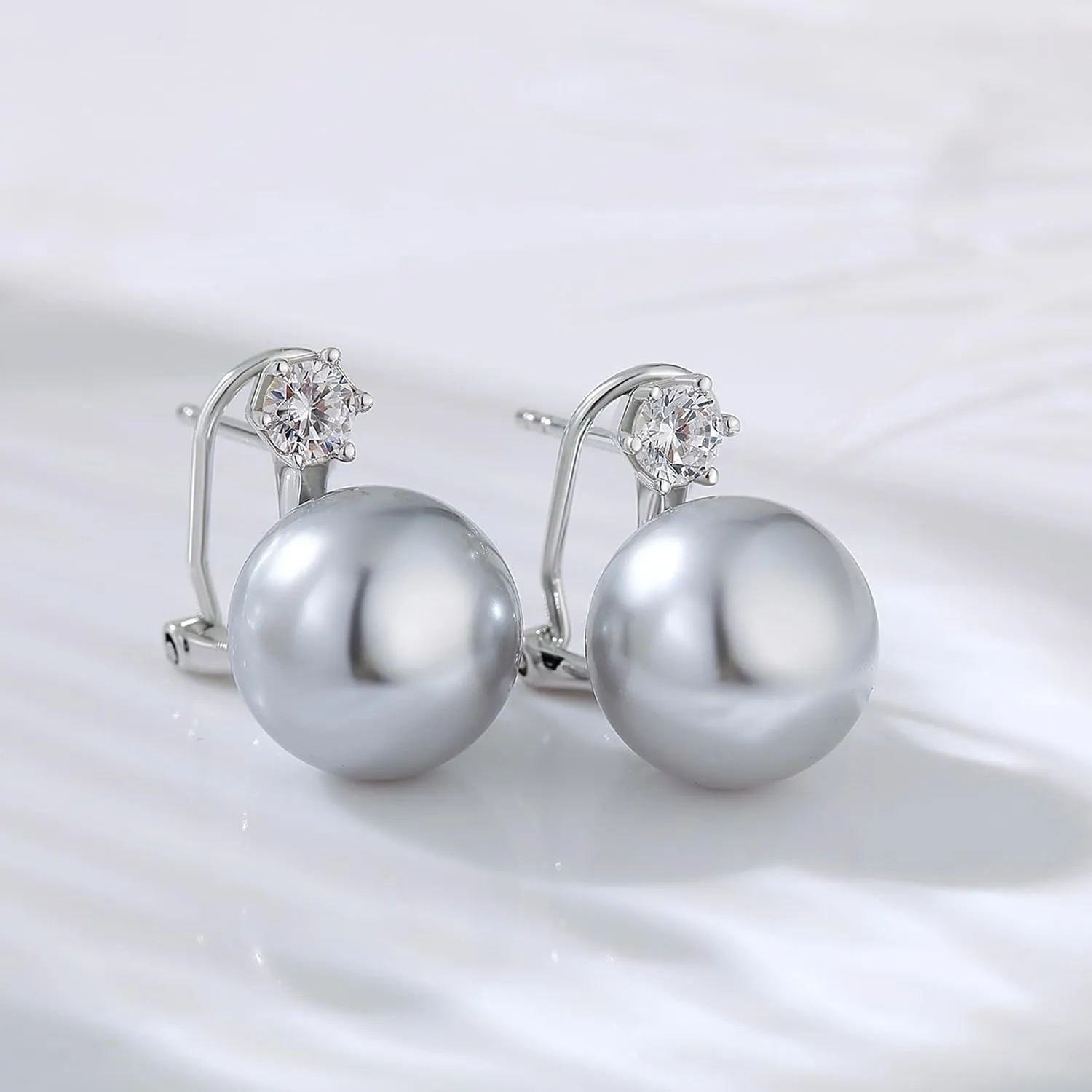 925 Sterling Silver Large Pearl Stud Earring, Cubic Zirconia CZ Diamond Pearl Earring for Women, 10MM-12MM Pearl Jewelry Gift for Women
