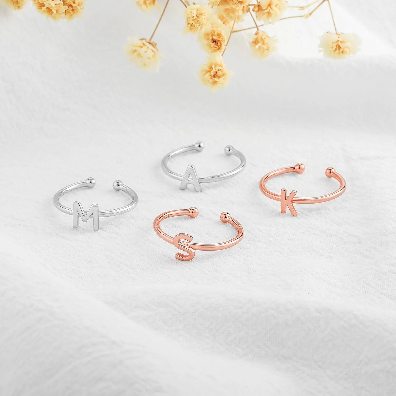 925 Sterling Silver Rings - Adjustable Initial & Stackable Cute Rings for Women - Jewelry Gifts