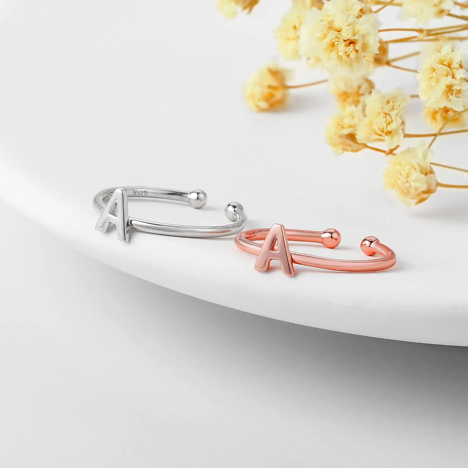 925 Sterling Silver Rings - Adjustable Initial & Stackable Cute Rings for Women - Jewelry Gifts