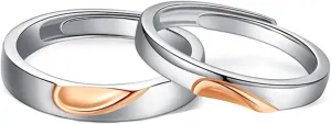 925 Sterling Silver Rings Promise Rings, Engagement Rings for Him and Her Customizable Adjustable Rose Gold Puzzle Heart Ring