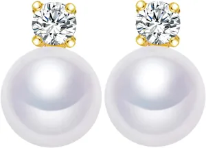 AAA  Quality Handpicked Freshwater Cultured Stud Button Pearl Earrings Gold Plated 925 Sterling Silver Post