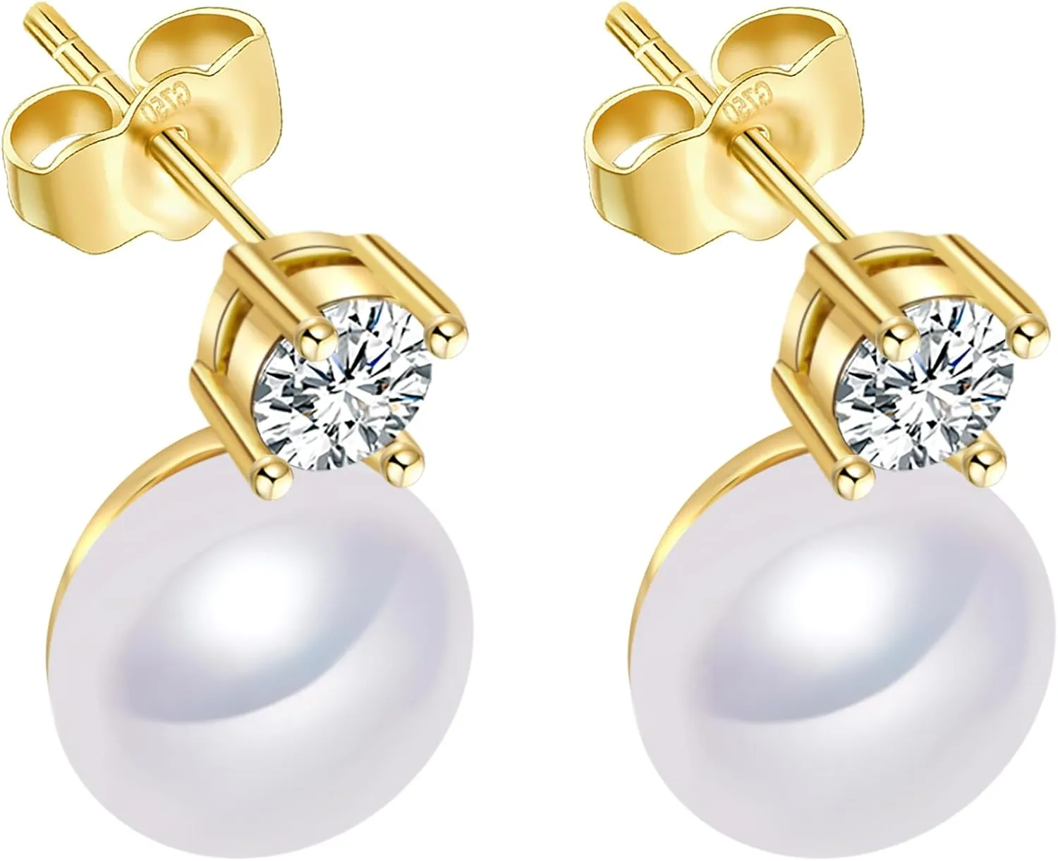 AAA  Quality Handpicked Freshwater Cultured Stud Button Pearl Earrings Gold Plated 925 Sterling Silver Post