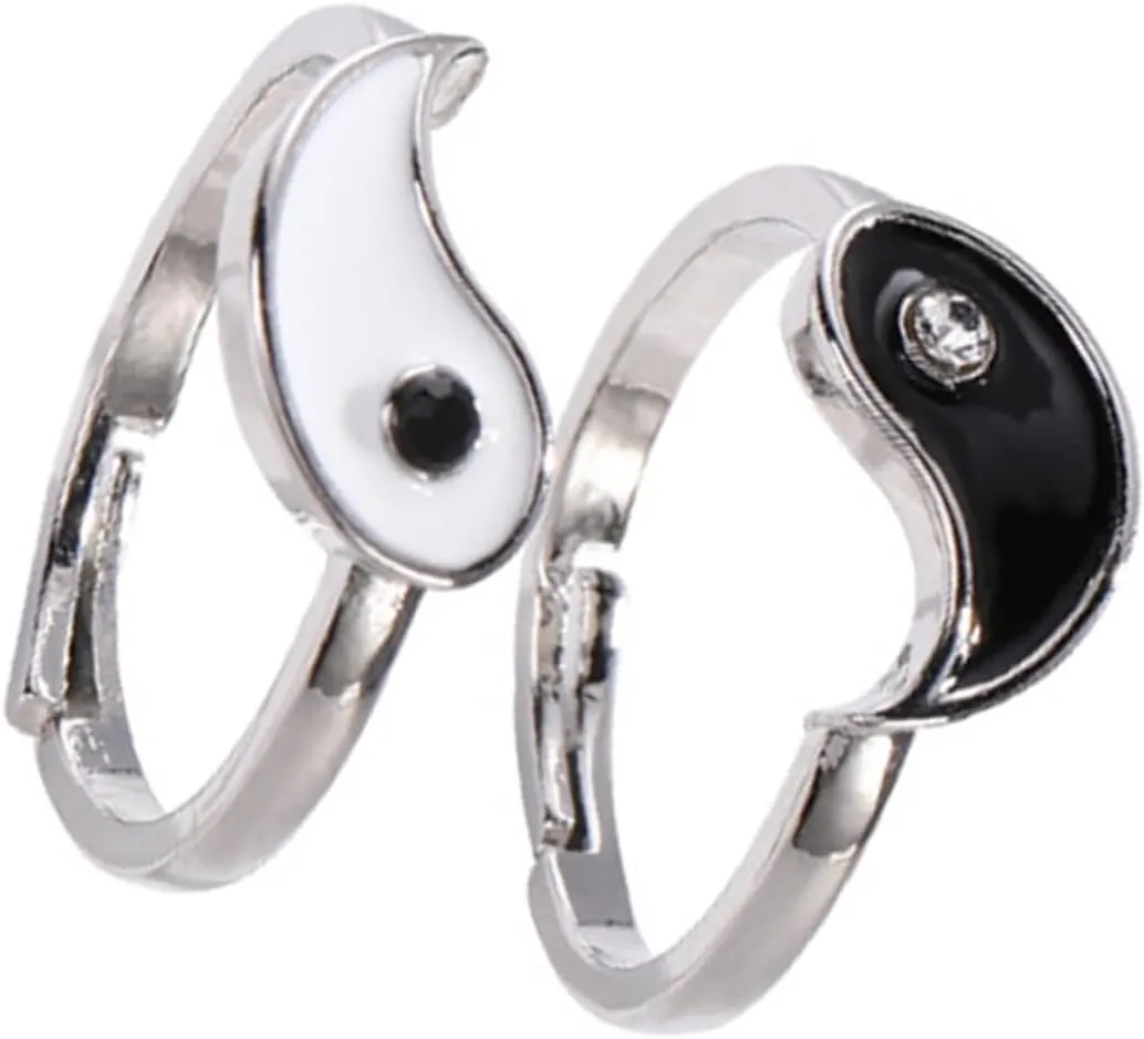 Adjustable Chinese Ring Set 2pcs Tai Chi Bagua Statement Ring Matching Couples for Women