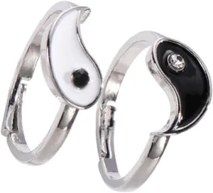 Adjustable Chinese Ring Set 2pcs Tai Chi Bagua Statement Ring Matching Couples for Women