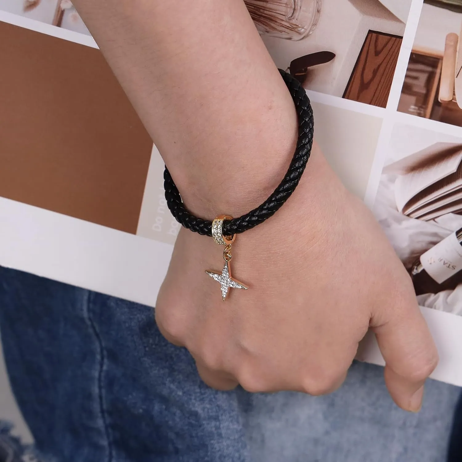 Adjustable Wire Bracelet Handmade Braided Leather Bracelet Gift for Women Men
