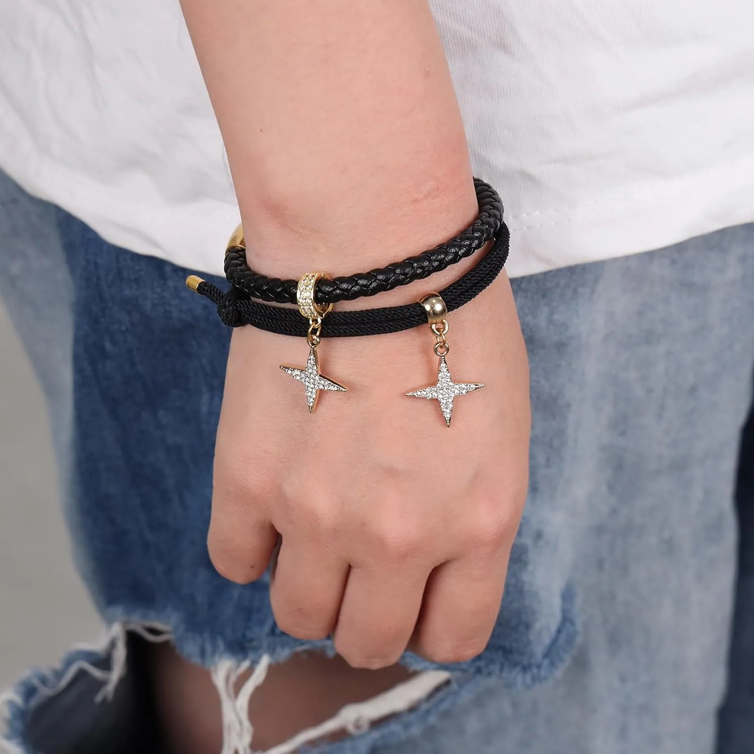 Adjustable Wire Bracelet Handmade Braided Leather Bracelet Gift for Women Men