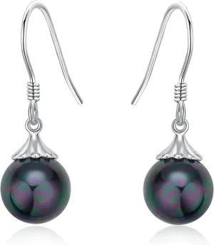 AENEAS Black Pearl Earrings for Women 925 Sterling Silver Black Pearl Drop Earrings Black Pearl Dangle Earrings Jewelry Gift for Women