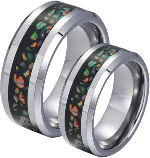 Aienid Couple Promise Ring Sets Stainless Steel Couple Rings Set 8MM Silver Ring Inlay Opal