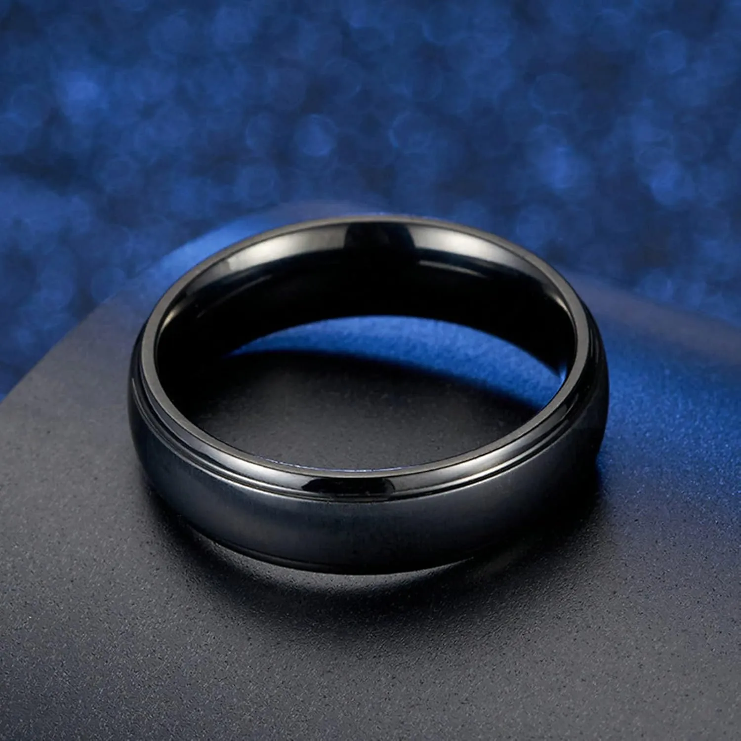 Aienid Couple Promise Rings Cheap Couple Ring Sets Stainless Steel 6MM Black Ring Comfort Fit