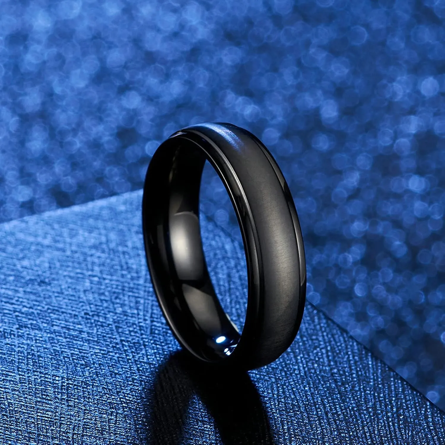 Aienid Couple Promise Rings Cheap Couple Ring Sets Stainless Steel 6MM Black Ring Comfort Fit