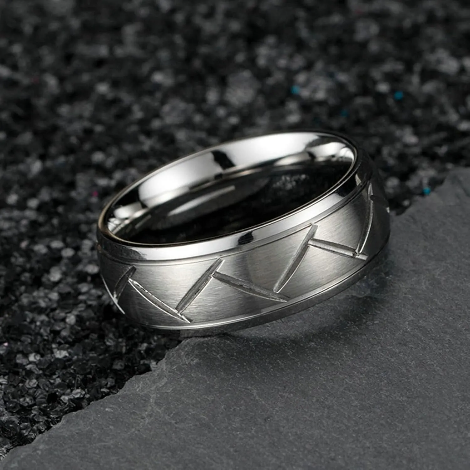 Aienid Matching Couple Ring Couple Rings Sets Stainless Steel Silver Brushed Ring 8MM