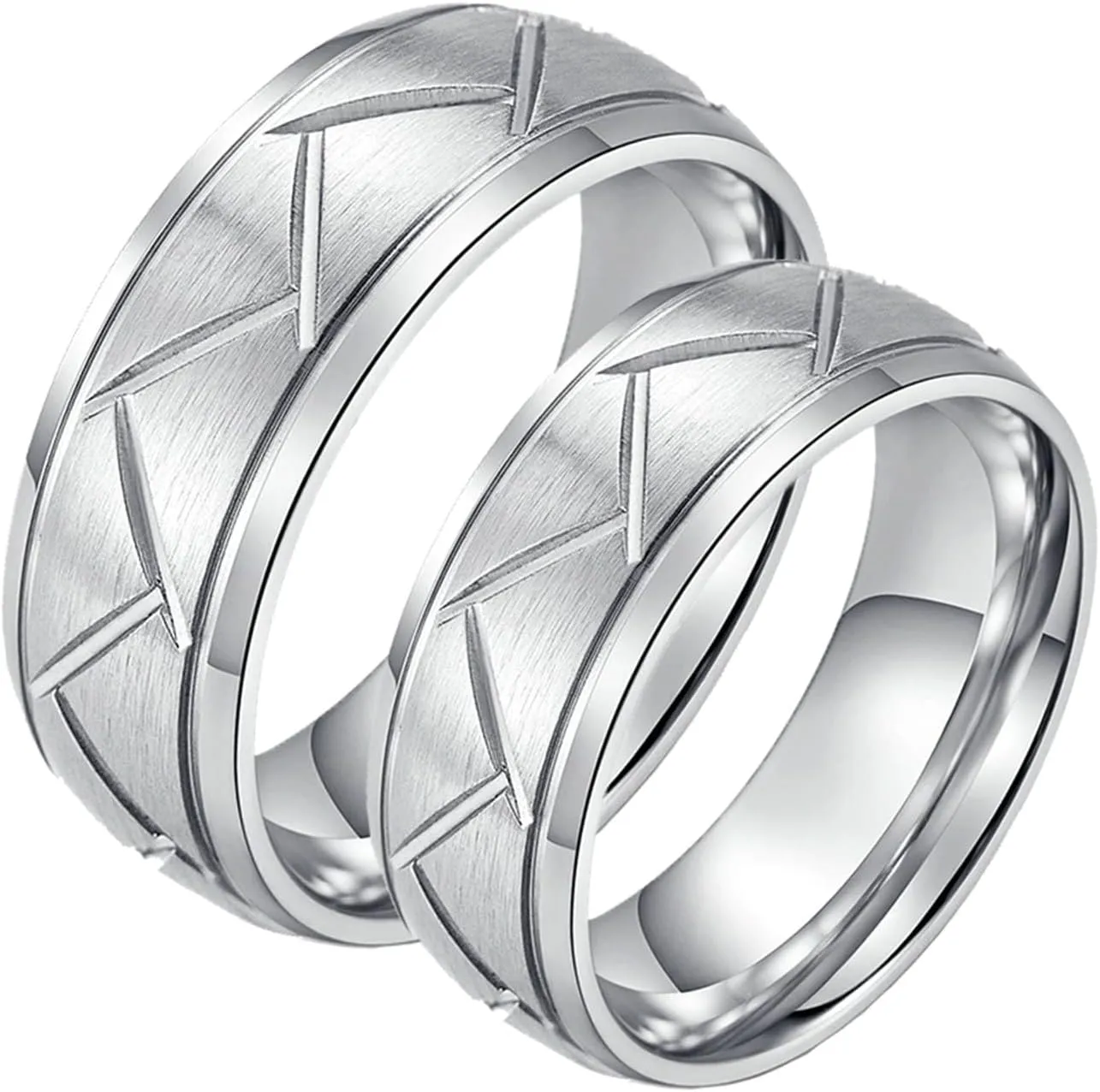 Aienid Matching Couple Ring Couple Rings Sets Stainless Steel Silver Brushed Ring 8MM