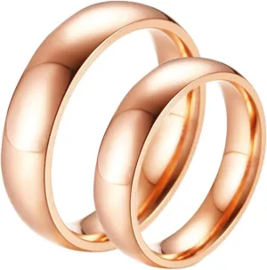 Aienid Matching Couple Rings 2Pcs Couple Rings Stainless Steel Custom Polished Rose Gold Ring 5MM