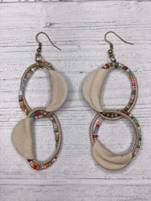 Alisha D Long Infinity Ring Dangle Earrings Beige Leather