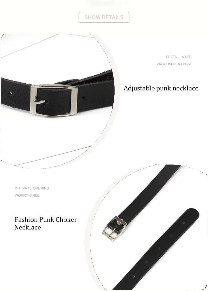 Aluinn Black Belt Choker Necklace Punk Leather Collar Necklace Adjustable There are Three Kinds Of Necklaces Could Choose Punk Leather Choker Necklace for Women