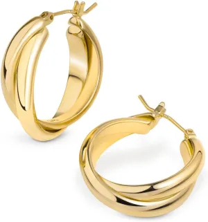 Amberta Silver Gold Plated Chunky Twisted Hoop Earrings | Hypoallergenic 925 Sterling Silver Post | Round Statement Bold Hoops for Women, Classy Gift Lightweight