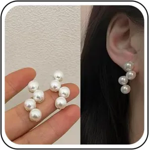 Andelaisi Boho Pearl Tassel Drop Earrings Pearl Cluster Chandelier Earrings Vintage Cluster Pearl Stud Earrings Pearl Wedding Bridal Earrings Jewelry for Women