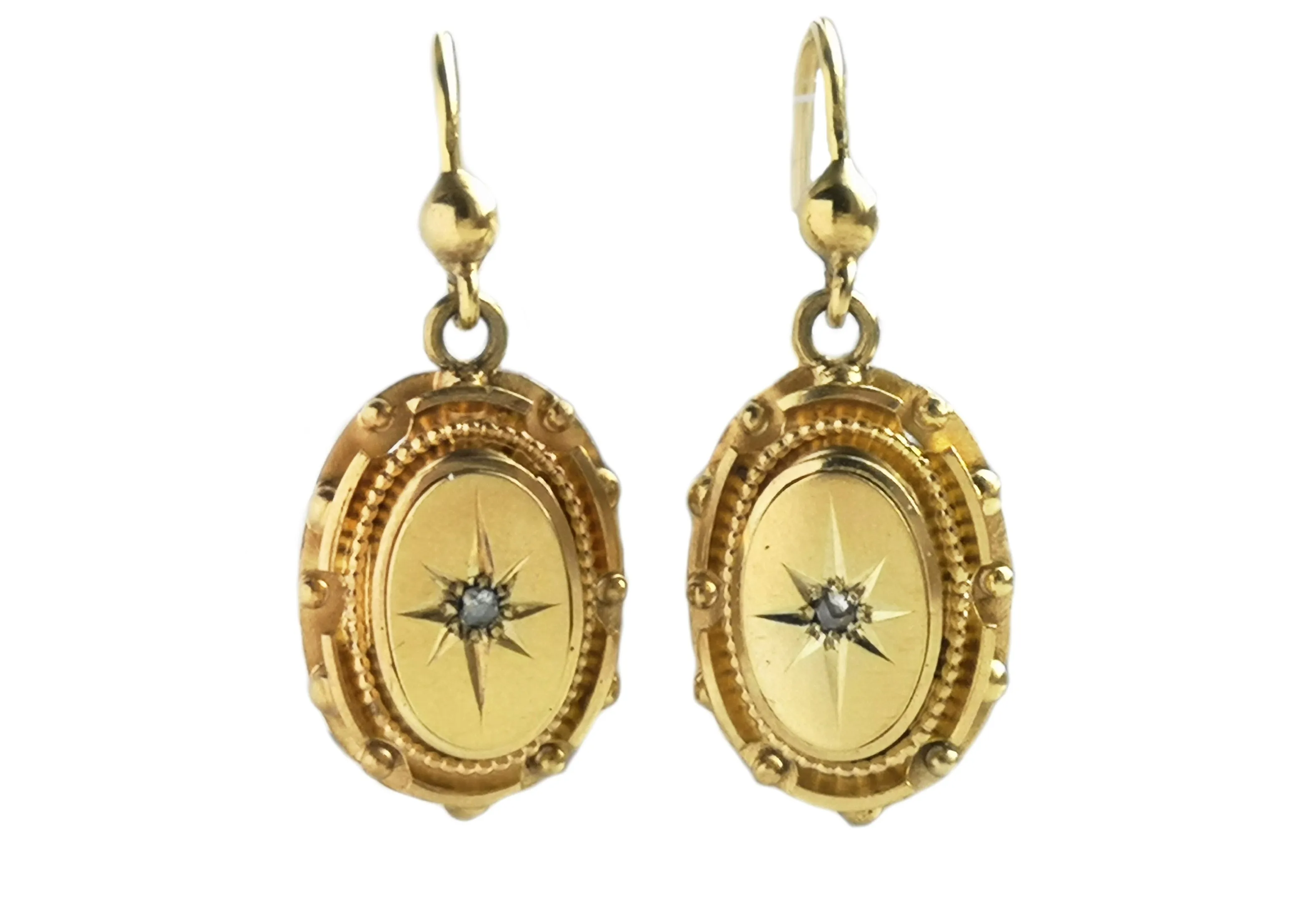 Antique Etruscan Revival Victorian Rose Cut Diamond Earrings