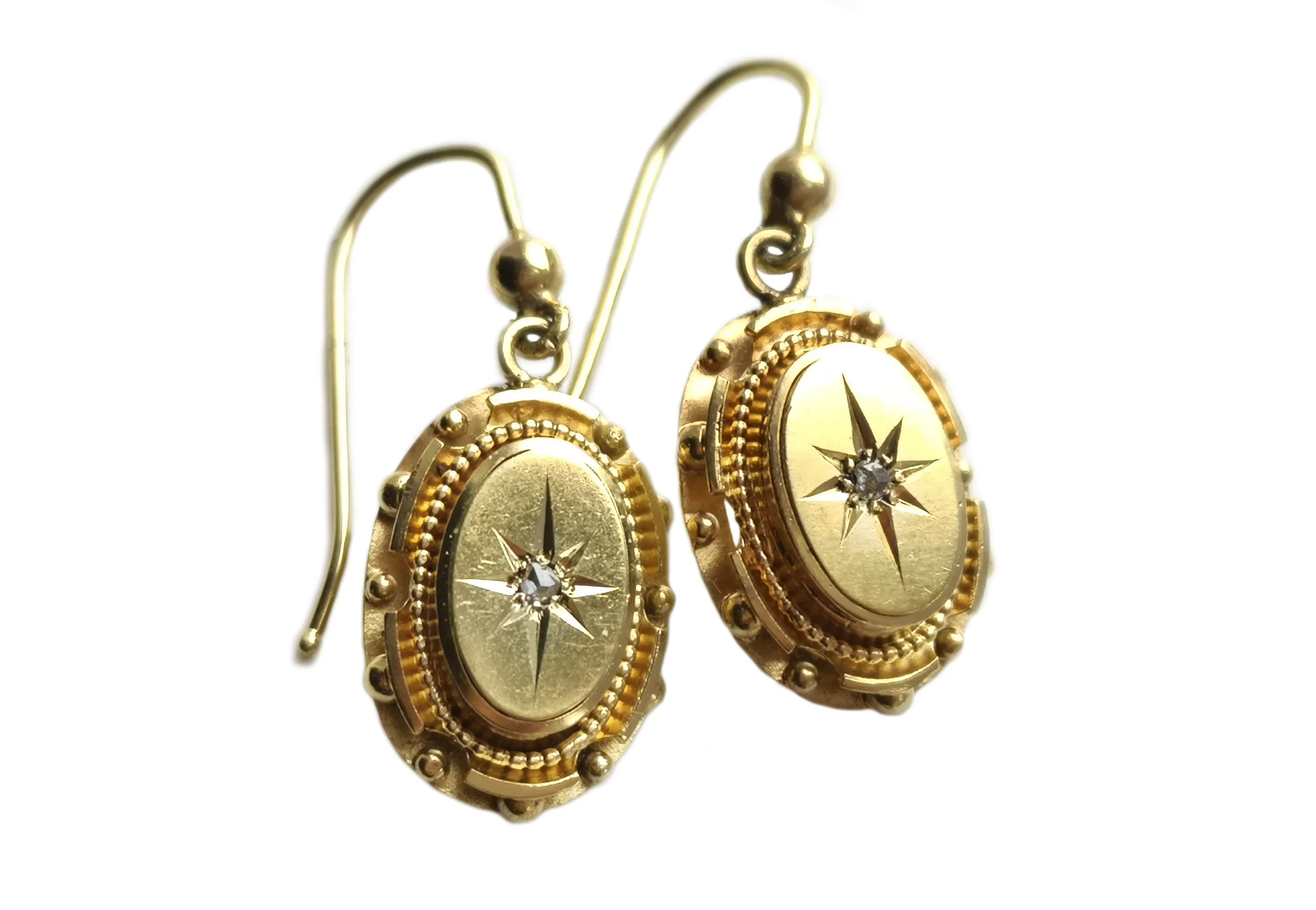 Antique Etruscan Revival Victorian Rose Cut Diamond Earrings