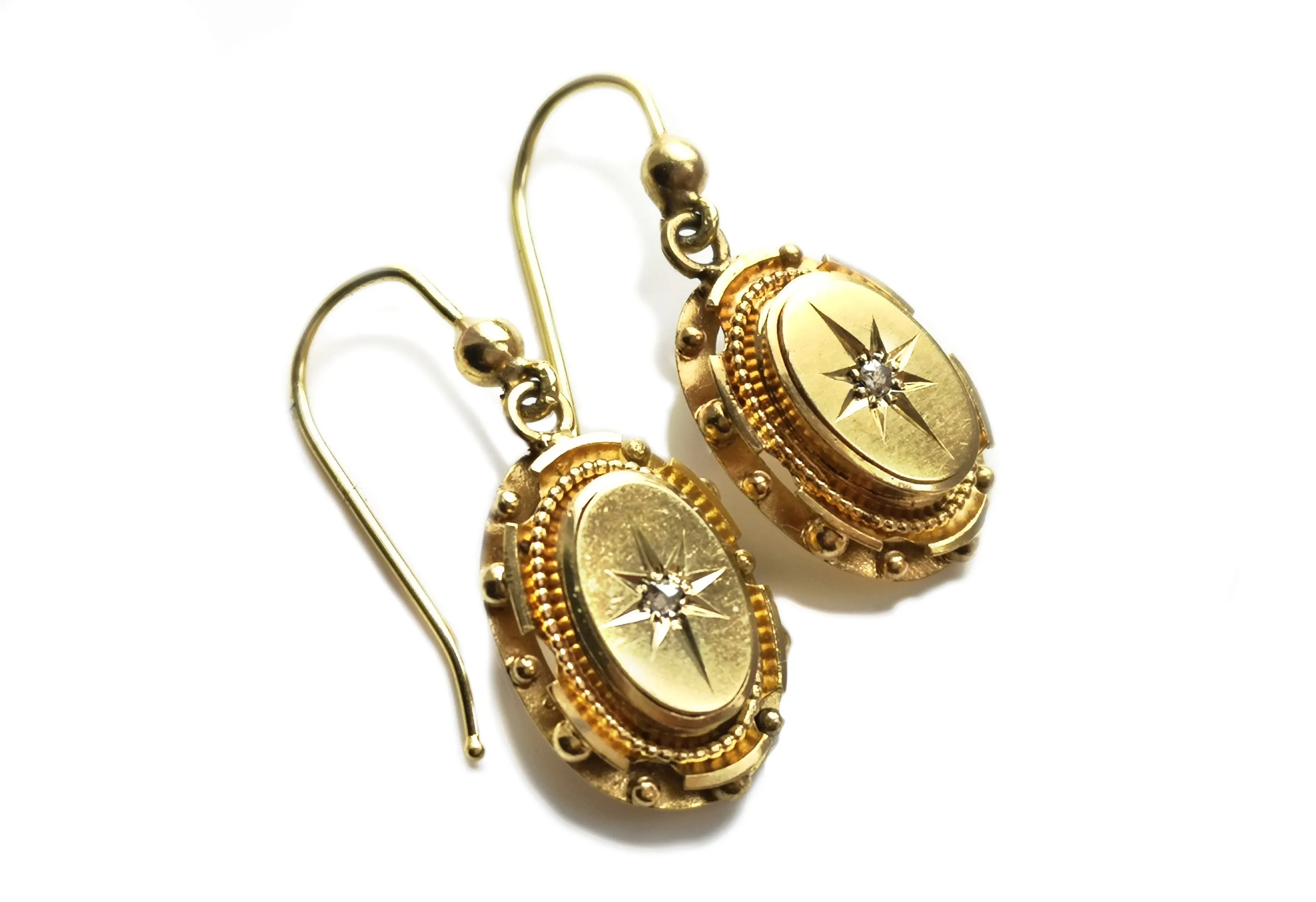 Antique Etruscan Revival Victorian Rose Cut Diamond Earrings