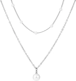 Aonklot Gold Layered Pearl Coker Necklaces Cute Pearl Chain Necklace Elegant Pearl Pendant Necklace Wedding Jewelry Gift