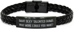 Appreciation Farmer Braided Leather Bracelet, Smart Sexy Talented., Motivational Engraved Bracelet For Friends From Team Leader, Ecofriendly gifts, Sustainable gifts, Local gifts, Handmade gifts,