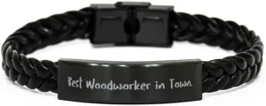 Appreciation Woodworker Gifts, Best Woodworker, Woodworker Braided Leather Bracelet From Boss, Engraved Bracelet For Colleagues, Bangle bracelet, Cuff bracelet, Friendship bracelet, Beaded bracelet,